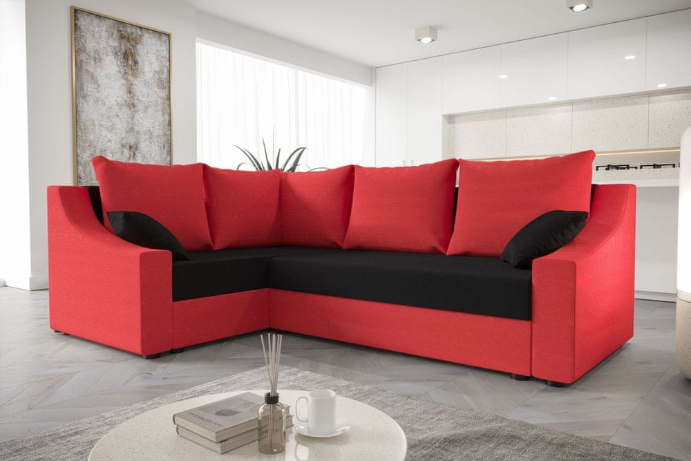 Veneti Praktická rohová sedačka OMNIA - červená / čierna